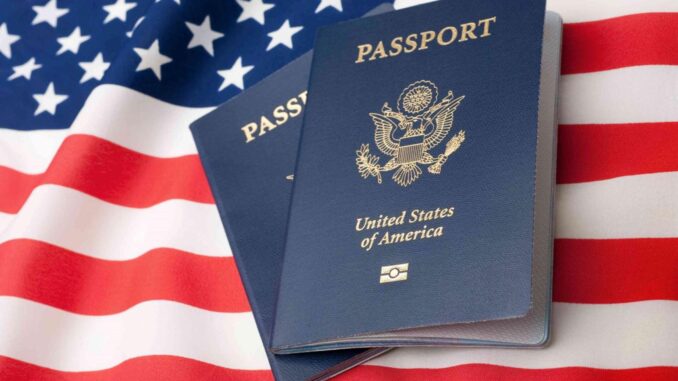 Bandeira EUA com Passaporte