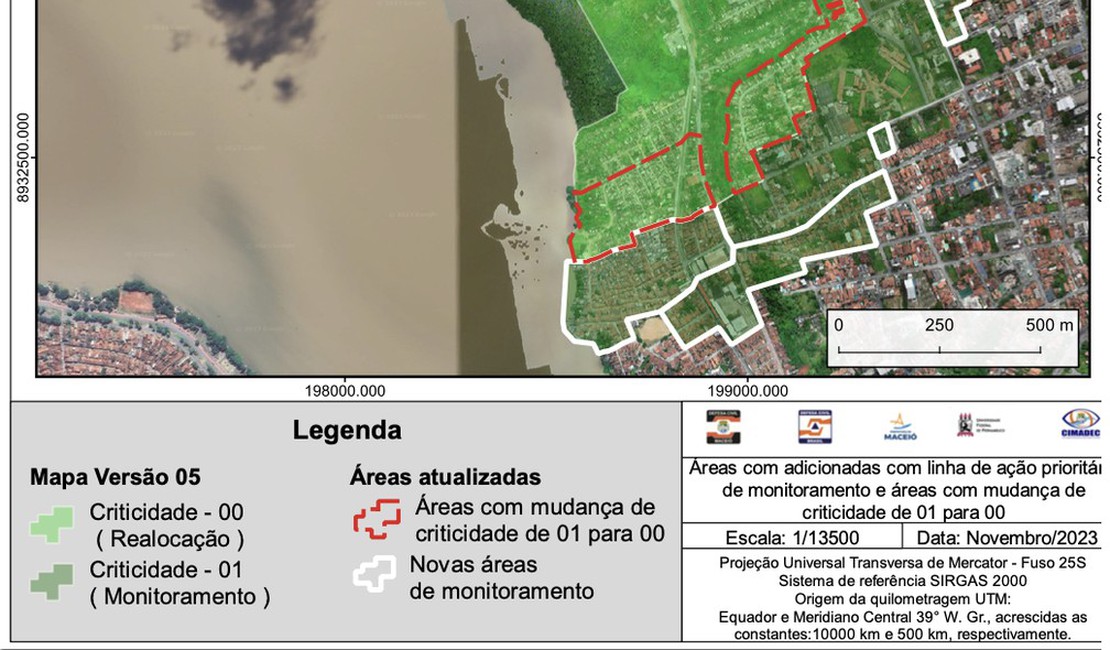 Novo mapa de realocação. Foto: Defesa Civil de Maceió.
